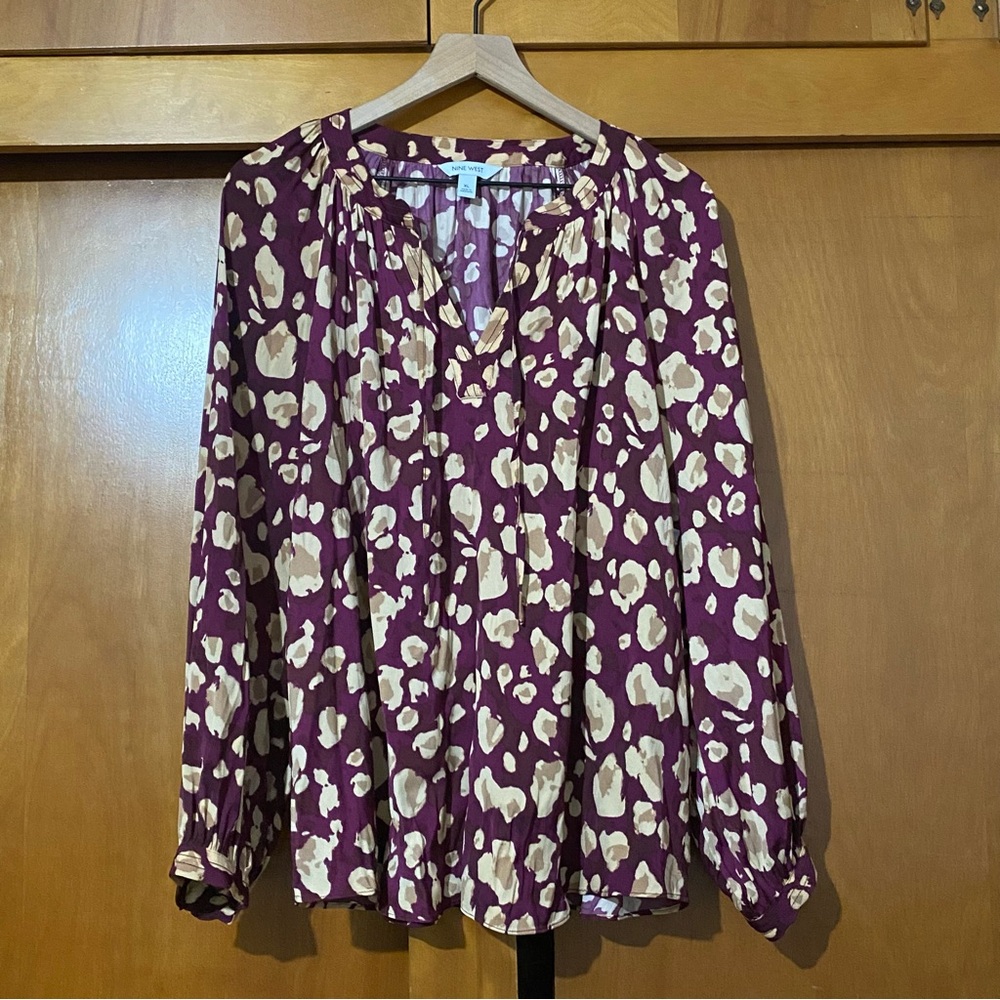 Nine West Maroon Long Sleeve blouse XLarge